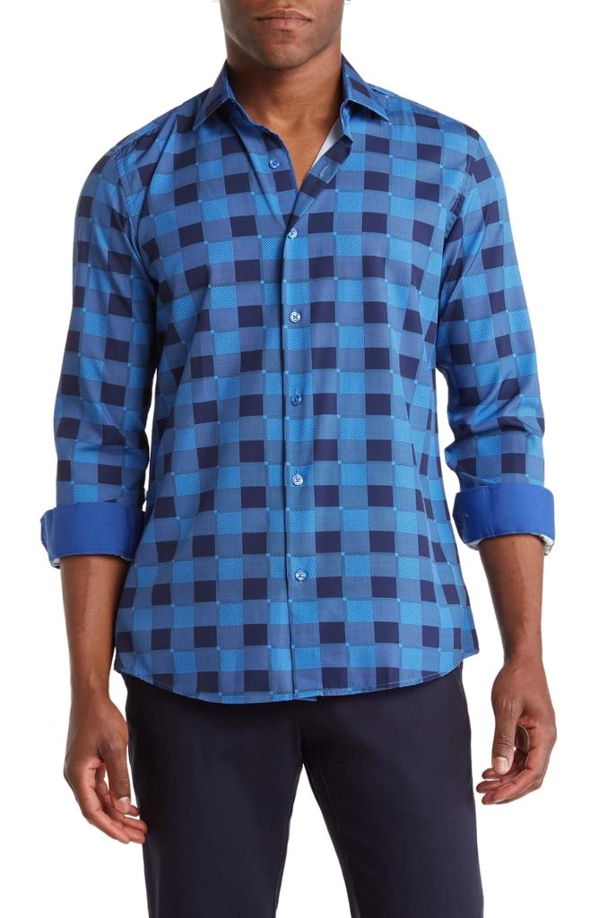 Azaro Uomo Slim Fit Mixed Plaid Print Performance Dress Shirt 1