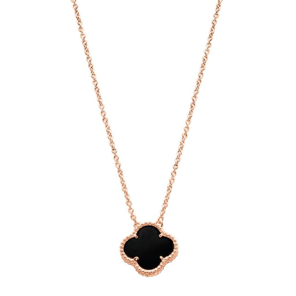 ADORNIA Black Flower Necklace rose gold