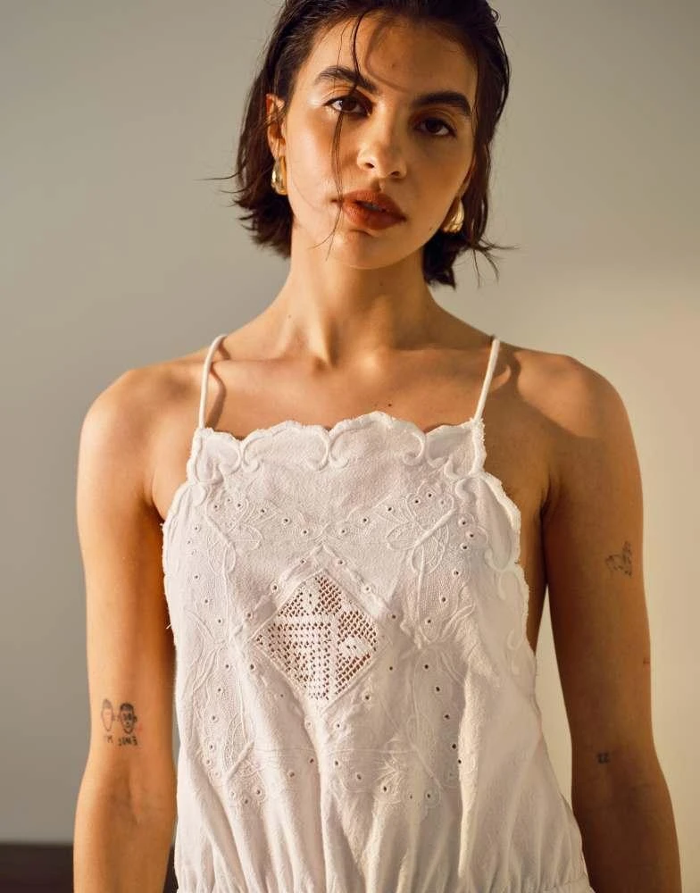 topshop embroidered mini dress - WHITE