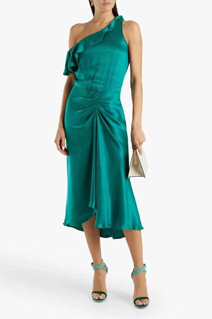 BA&SH Bandy one-shoulder ruched cupro-blend satin-crepe midi dress 2