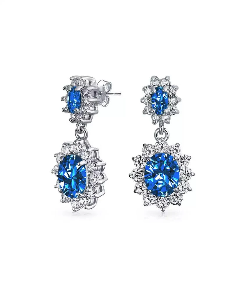 Bling Jewelry Art Deco Crown Halo Oval Blue Cubic Zirconia CZ Tennis Bracelet 
Drop Earrings Jewelry Set Silver Plated 4