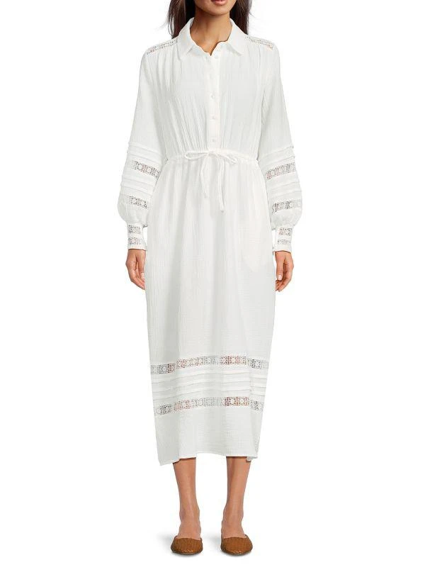 Saks Fifth Avenue Lace Insert Midi Shirtdress 1