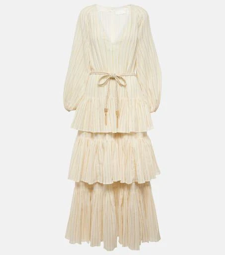 Zimmermann Waverly Tiered striped cotton-blend midi dress 1