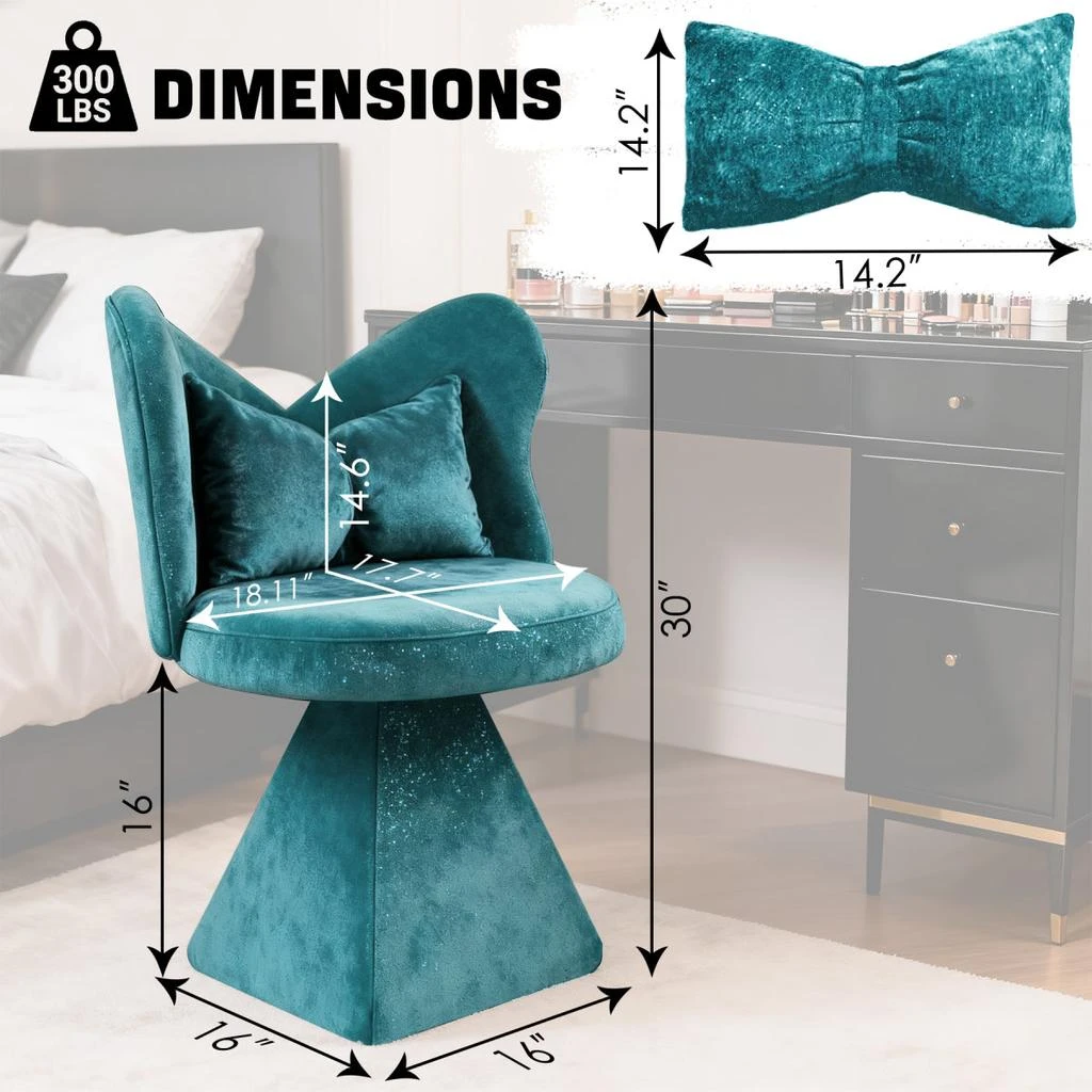 Streamdale Furniture Streamdale Blue Vanity Chair with Butterfly Back Swivel Accent Dining Makeup Stool for Bedroom 6