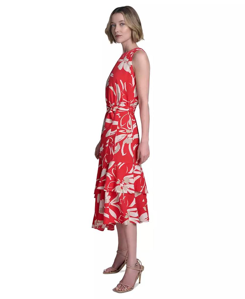 HALSTON Women's Belted Tiered Asymmetric-Hem Dress