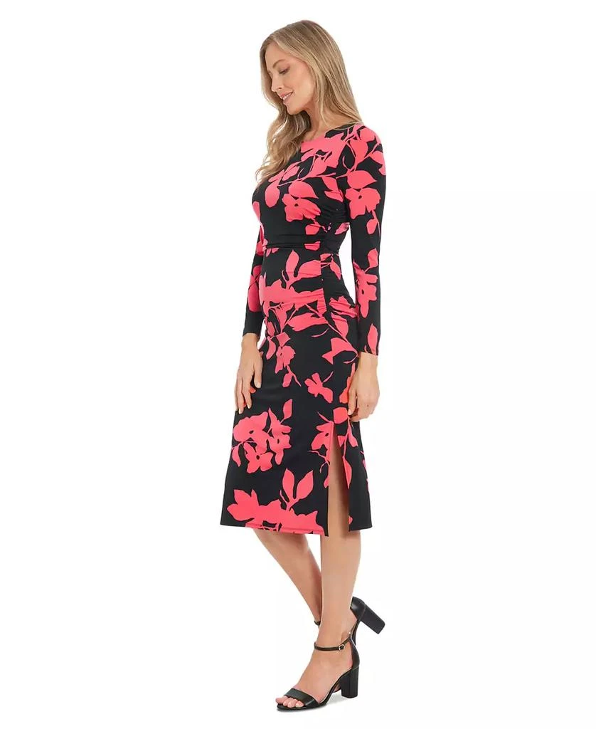 London Times Petite Floral Side-Ruched Long-Sleeve Midi Dress 5