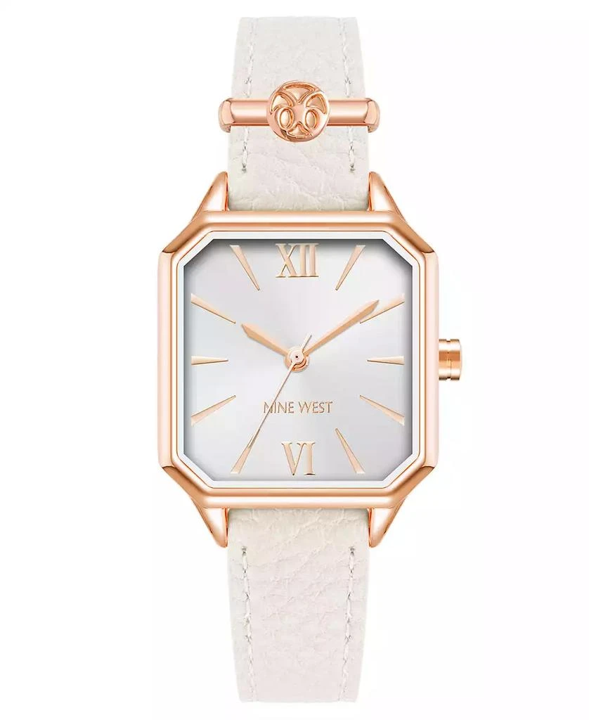 Nine West Women's Quartz Square White Faux Leather Band Watch, 27mm 1