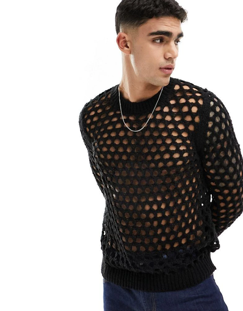 ASOS ASOS DESIGN knitted jumper in open knit texture in black 1