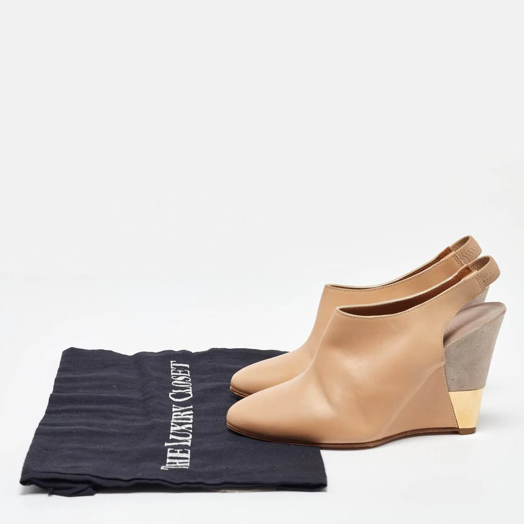 Chloé Chloe Beige/Grey Leather and Suede Wedge Slingback Pumps Size 34 9