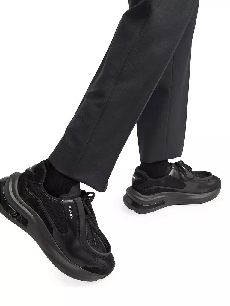 Prada Systeme Brushed Leather Sneakers with Bike Fabric 2
