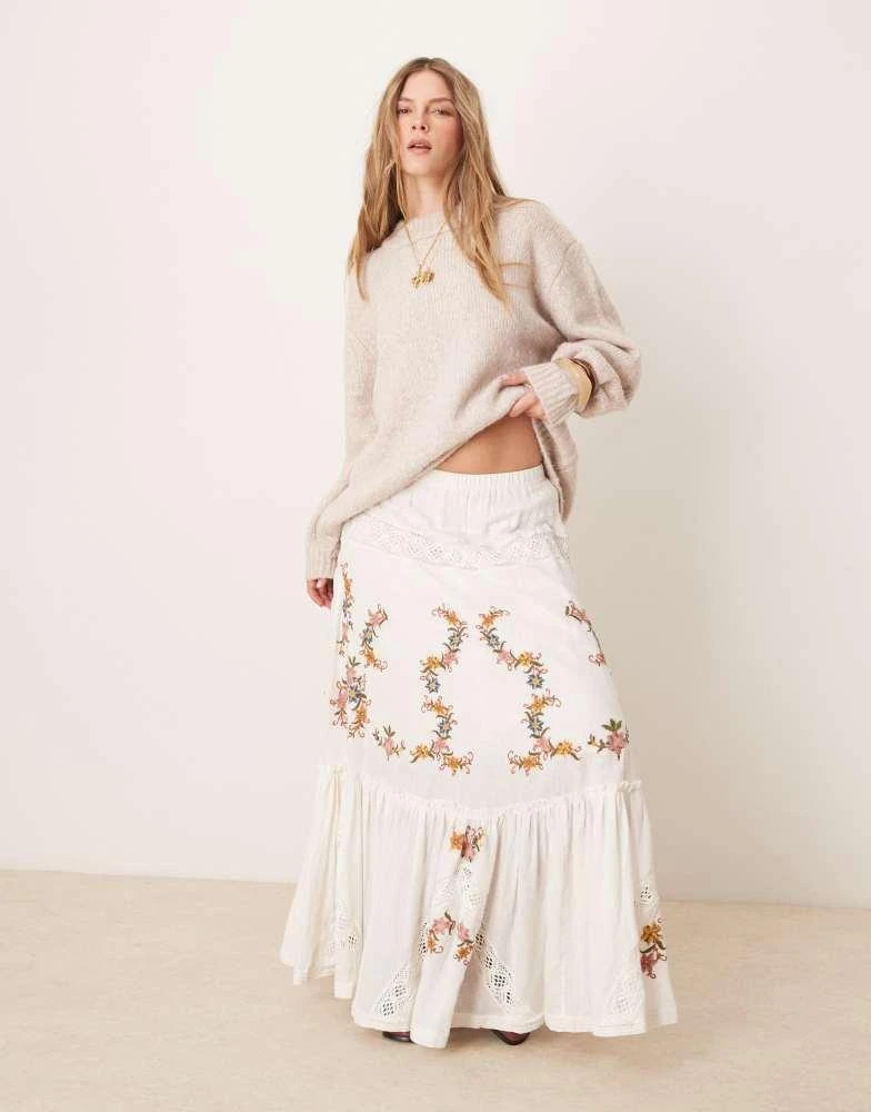 Free People Free People paradiso embroidered boho maxi skirt in snow white 3