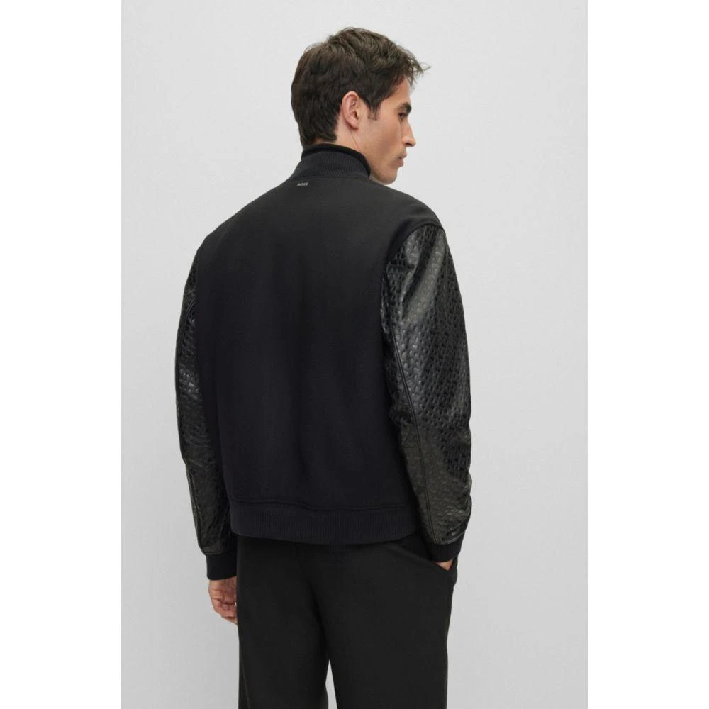 Hugo Boss Varsity-style jacket with monogram-embossed leather sleeves 4