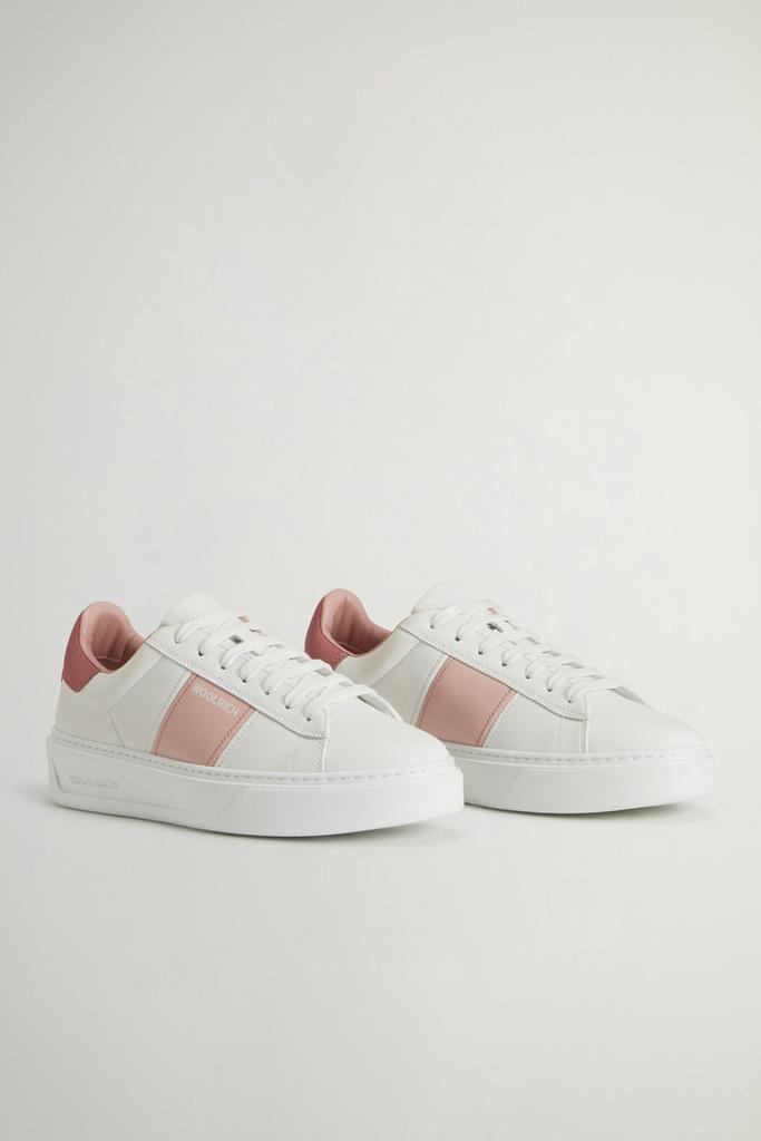 Woolrich Classic Court Leather Sneakers with Contrasting Side Band - Women - Pink
