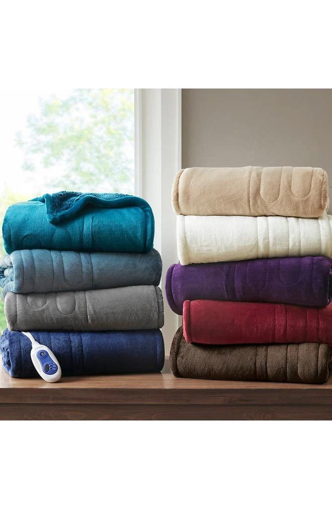 BEAUTYREST Heated Faux Shearling Lined Throw Blanket 6