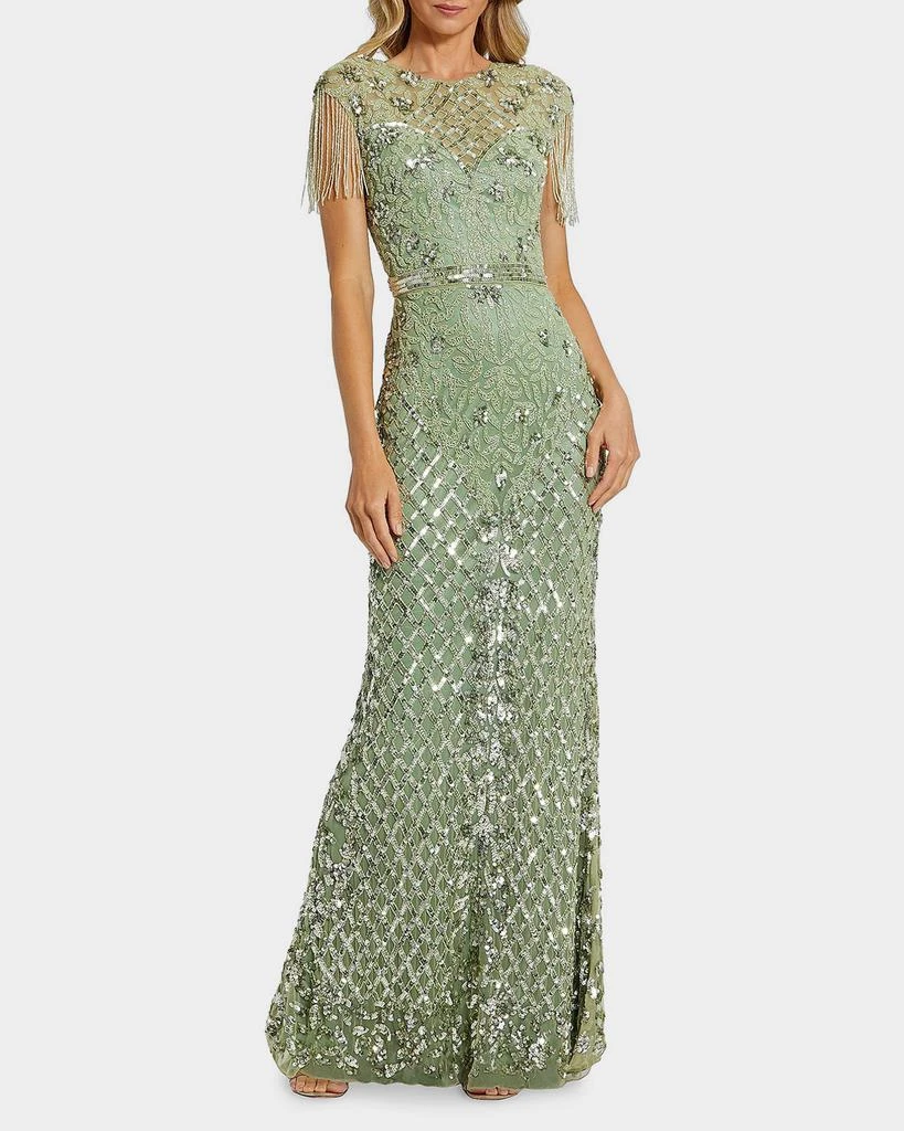Mac Duggal Beaded Fringe Gown