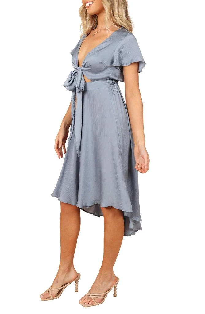 Petal & Pup Amanda Tie Front Cutout High-Low Satin Dress 3