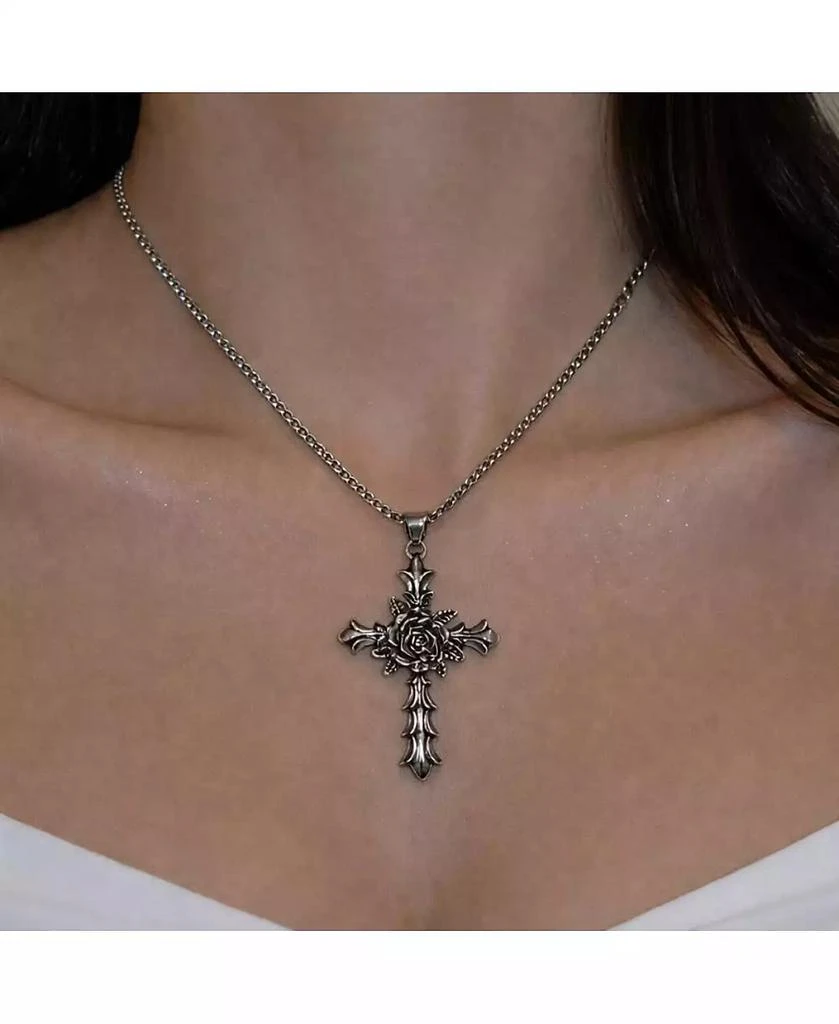 Rebl Jewelry Silver Rose Cross Chain