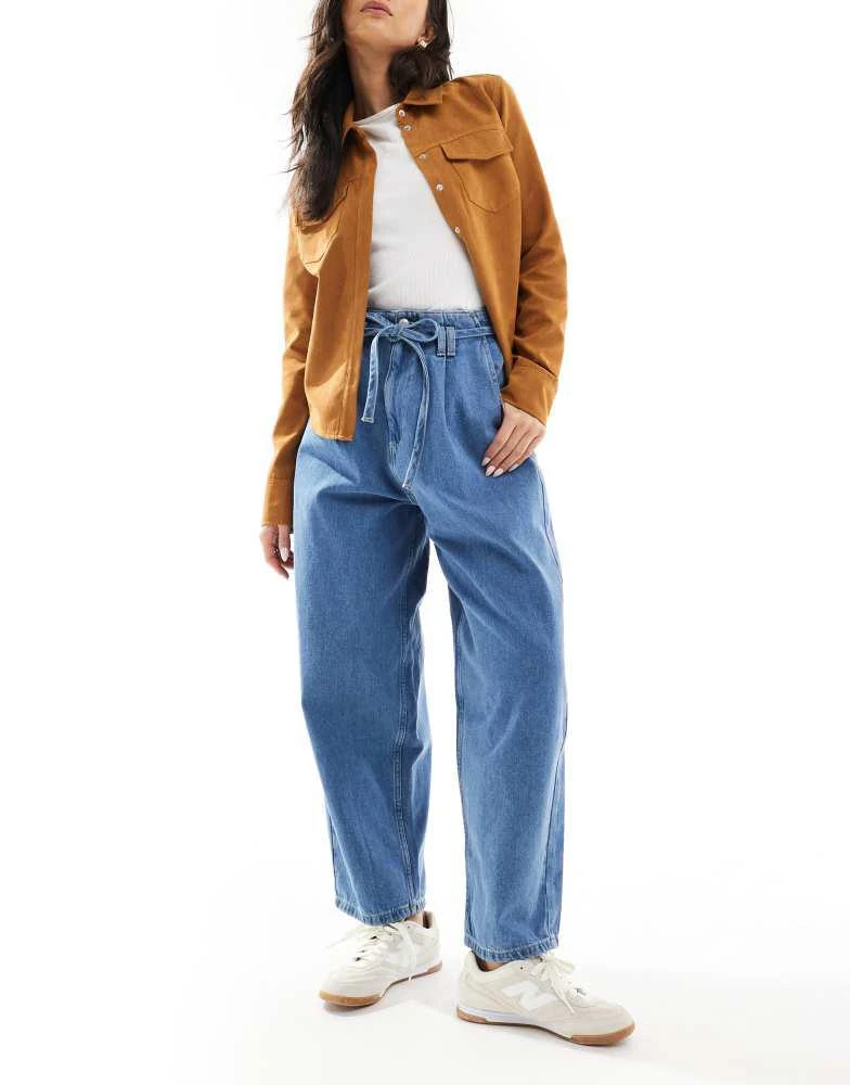 ASOS ASOS DESIGN balloon jeans with tie belt in light mid blue 1