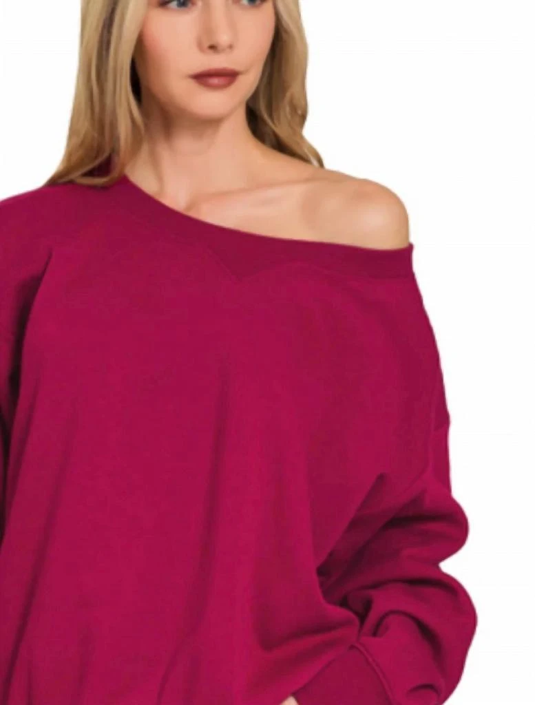 ZENANA Two Piece Fleece Loungewear Set In Cabernet 2