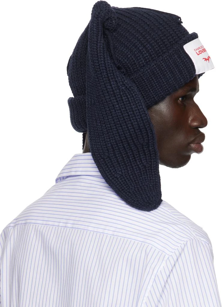Charles Jeffrey Loverboy SSENSE Exclusive Navy Chunky Rabbit Beanie 3