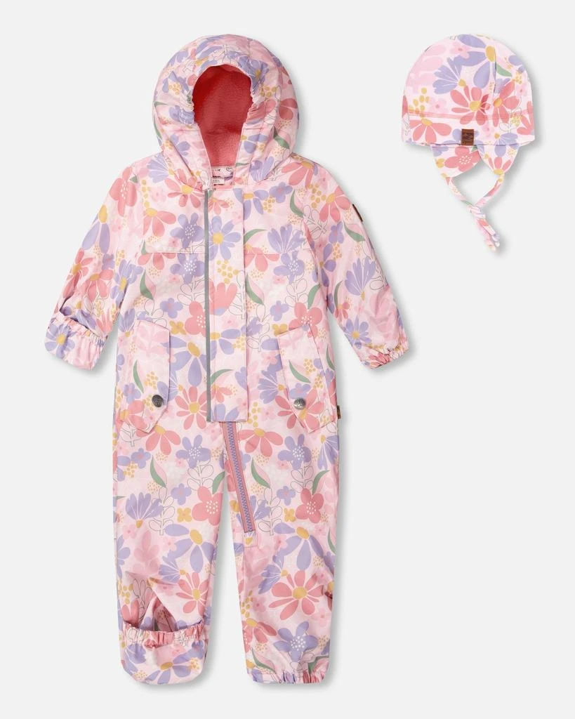 Deux par Deux Baby Mid-Season One-Piece Outerwear with Hat Pink Flower Print
