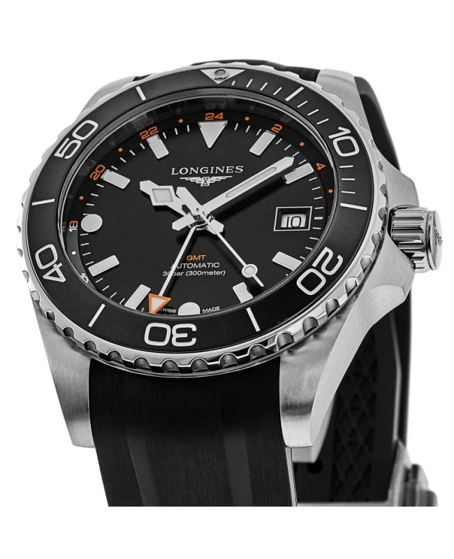 Longines Longines HydroConquest GMT Automatic Black Dial Rubber Strap Men's Watch L3.890.4.56.9 2
