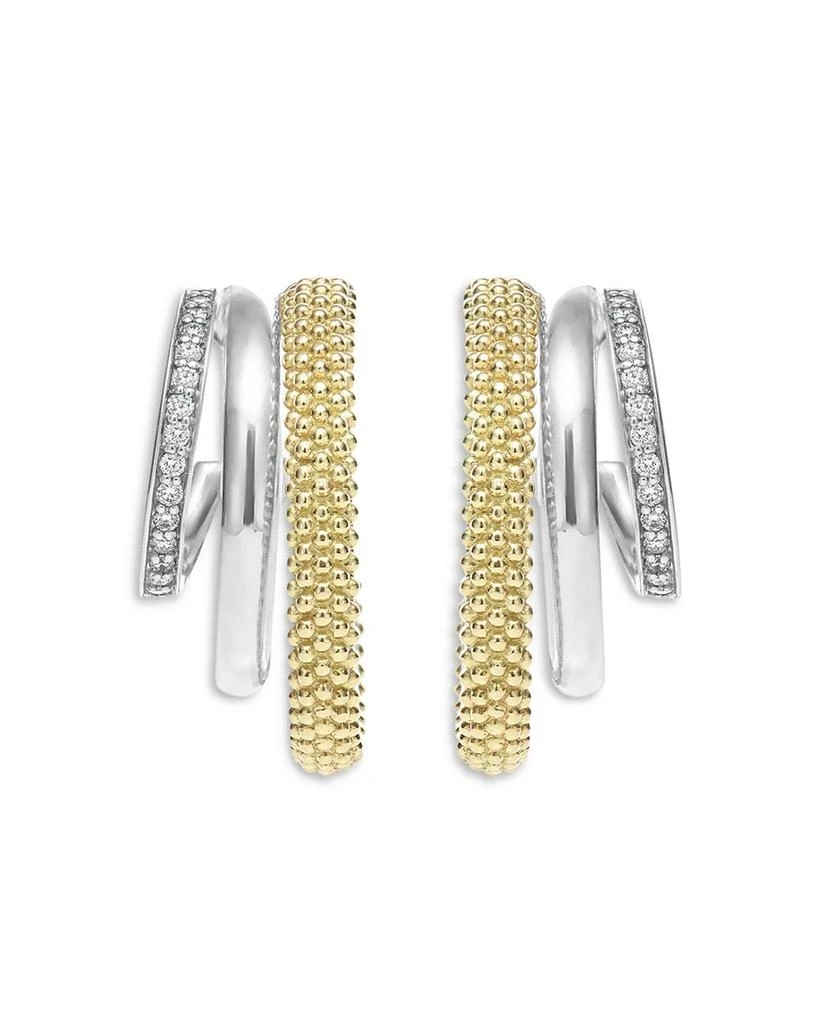 LAGOS Two Tone Caviar Lux Three Ring Diamond Hoop Earrings, 0.16 tcw 4