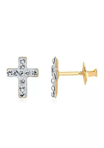 Belk & Co. Co. Kids White Crystal Earrings In 14K Yellow Gold