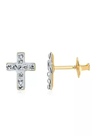 Belk & Co. Co. Kids White Crystal Earrings In 14K Yellow Gold 1
