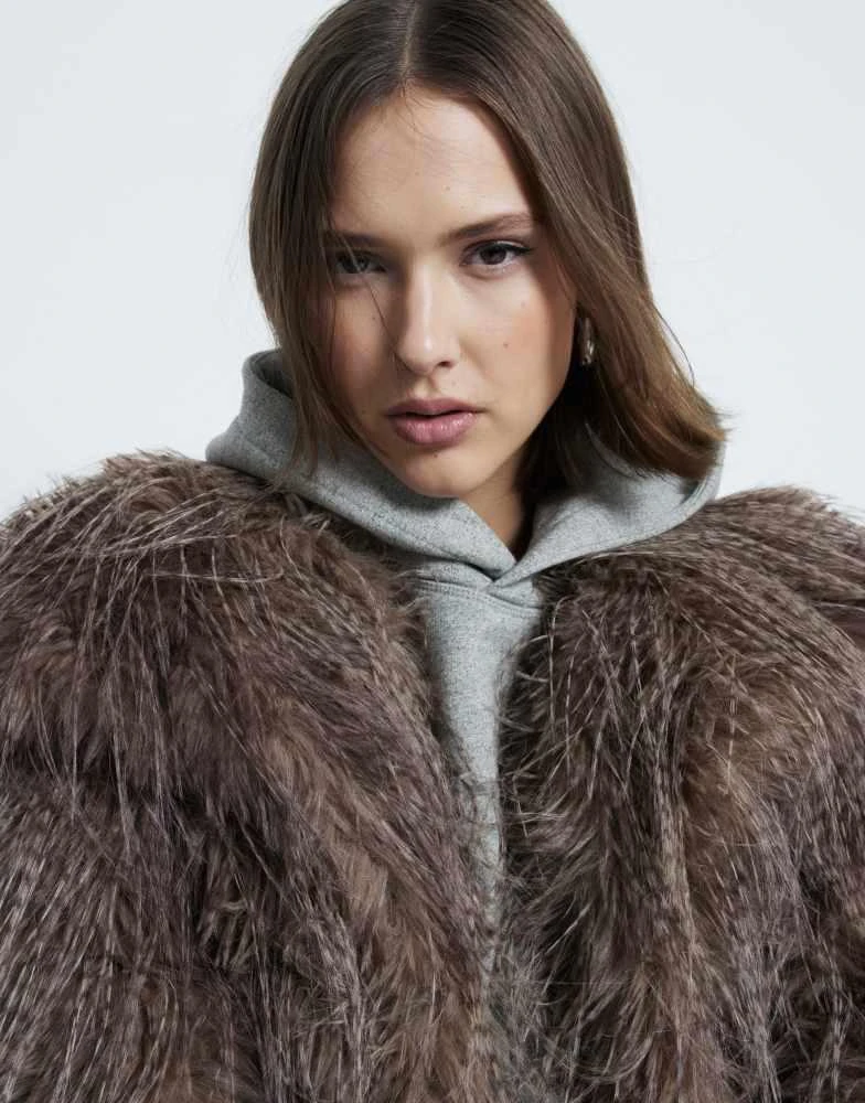 River Island River Island shaggy faux fur coat in brown 3