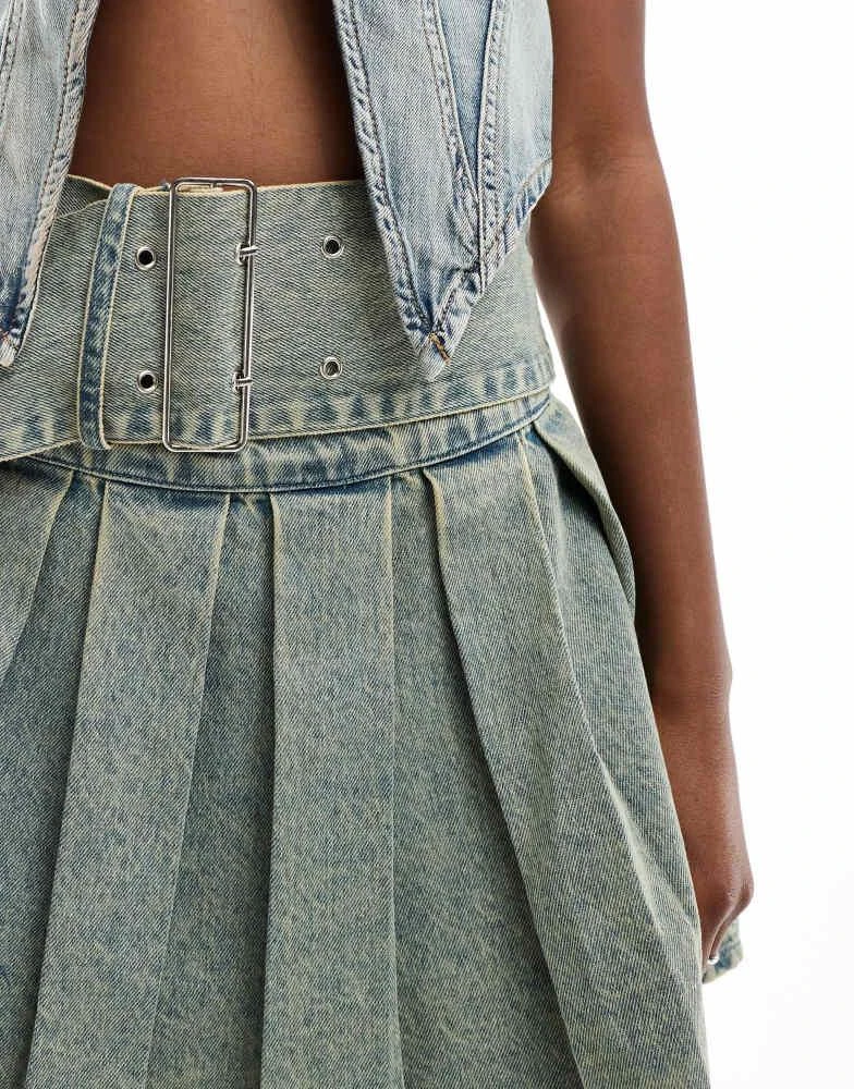 Liquor N Poker Liquor N Poker single belt mini skater skirt in dirty indigo 5