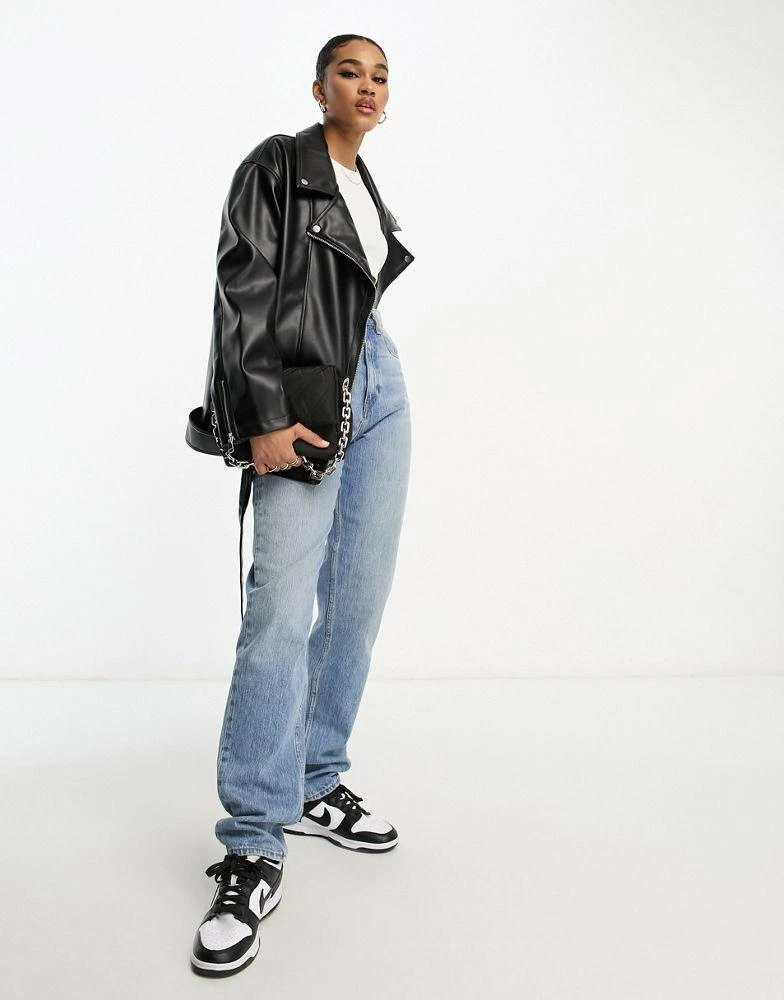 ASOS ASOS DESIGN Tall longline oversized faux leather biker jacket in black 4