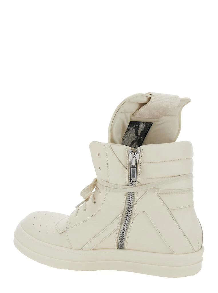 Rick Owens geo-basket White High-top Sneakers With Contrasting Details In Leather Woman 3