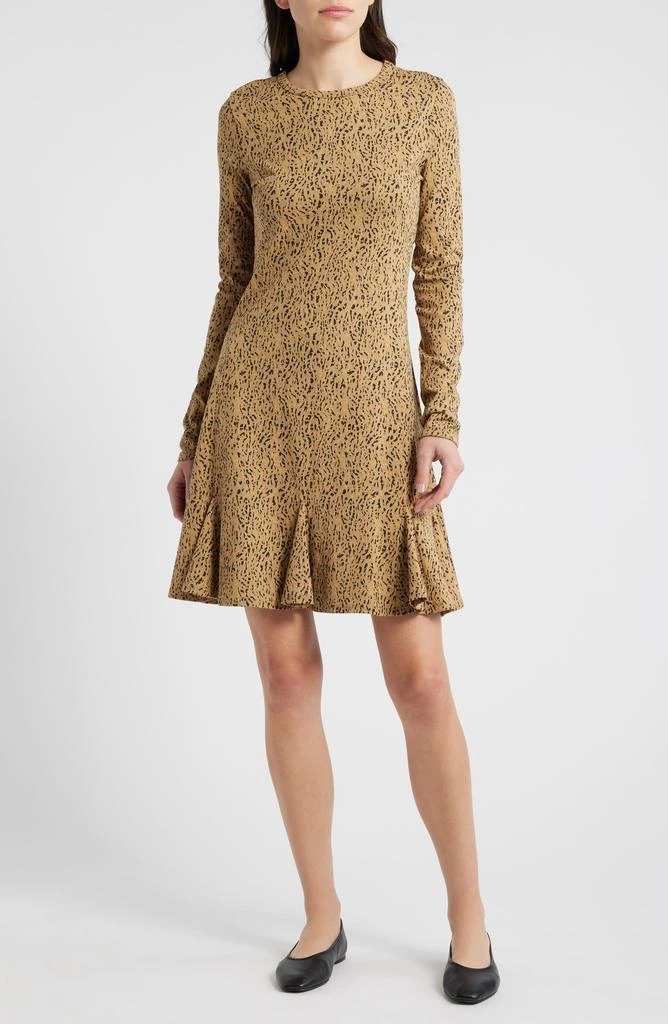 Nation LTD Lyla Abstract Animal Print Long Sleeve Cotton Blend Knit Dress 1