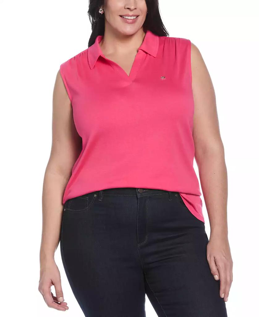 Rafaella Plus Size Ribbed V-Neck Sleeveless Polo T-Shirt
