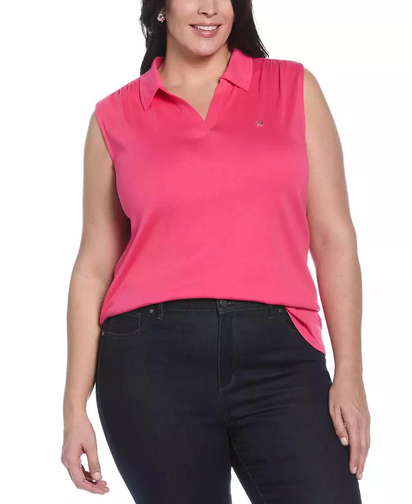 Rafaella Plus Size Ribbed V-Neck Sleeveless Polo T-Shirt 1