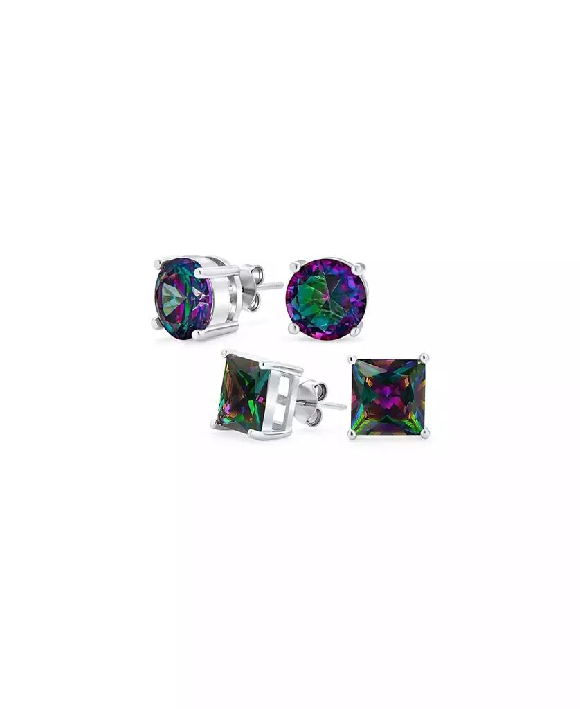 Bling Jewelry Set of 2 Round 
Square Mystic Rainbow CZ Stud Earrings Sterling Silver 5-10MM