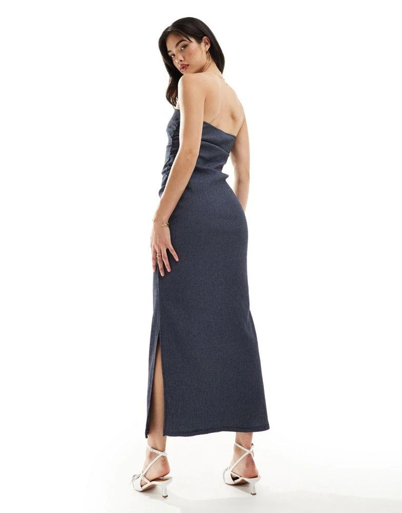 Y.A.S. Y.A.S stretch textured denim look beandeau maxi dress in dark blue 3