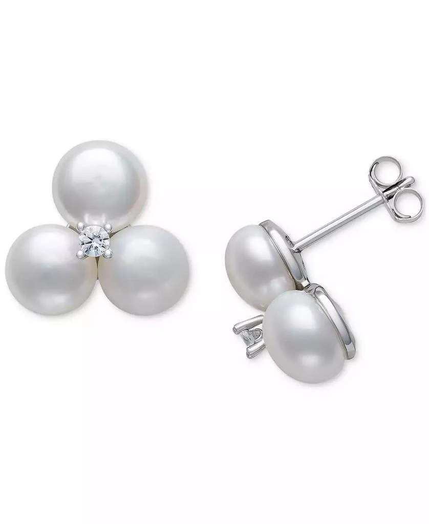 Belle de Mer Cultured Freshwater Button Pearl (6-7mm) 
Lab-Created Sapphire (1/20 ct. t.w.) Earrings in Sterling Silver 3