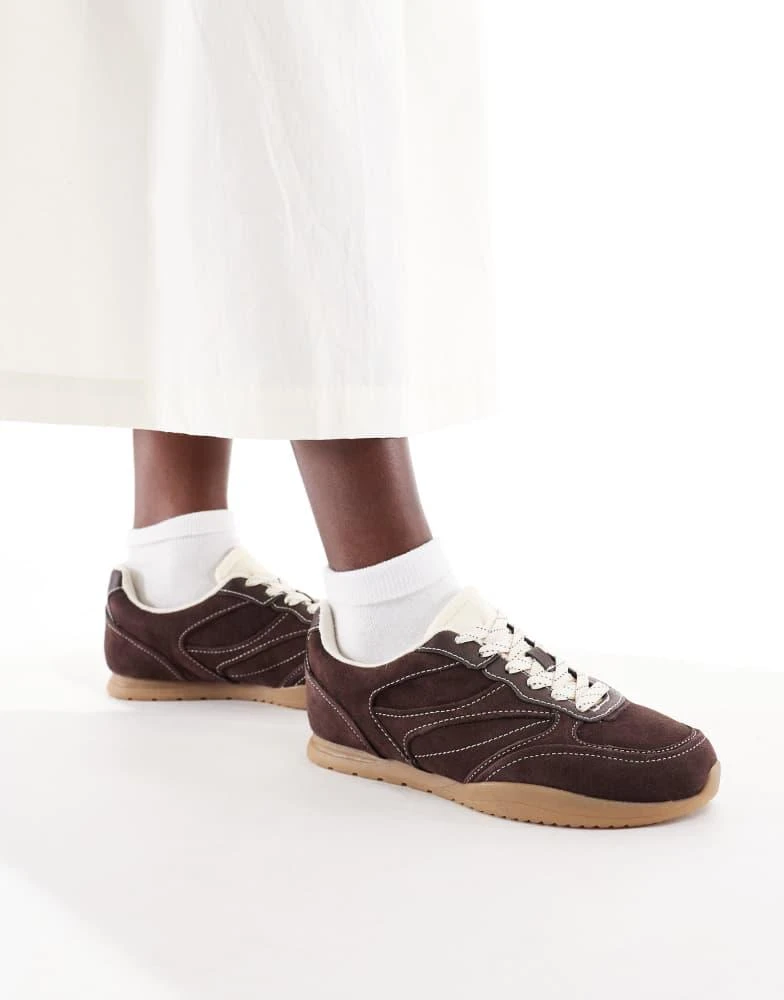Stradivarius Stradivarius trainer in dark brown leather suede 1