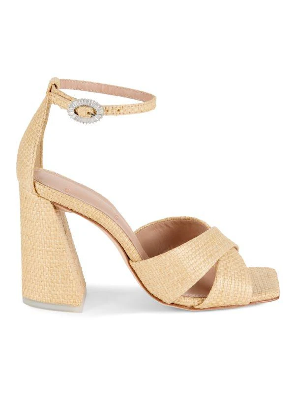 Black Suede Studio Chelsea Raffia Block Heel Sandals 1