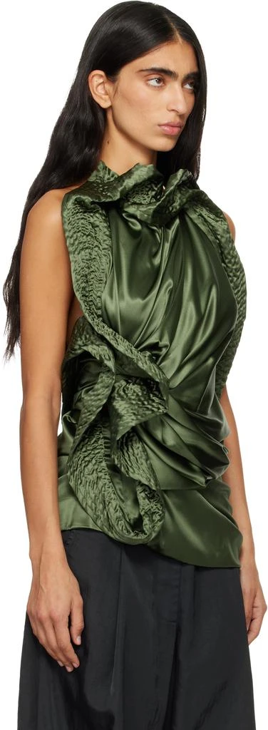Dries Van Noten Green Draped Silk Blouse 2