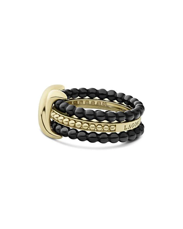 LAGOS Meridian 18K Yellow Gold & Ceramic Caviar Stack Ring 4