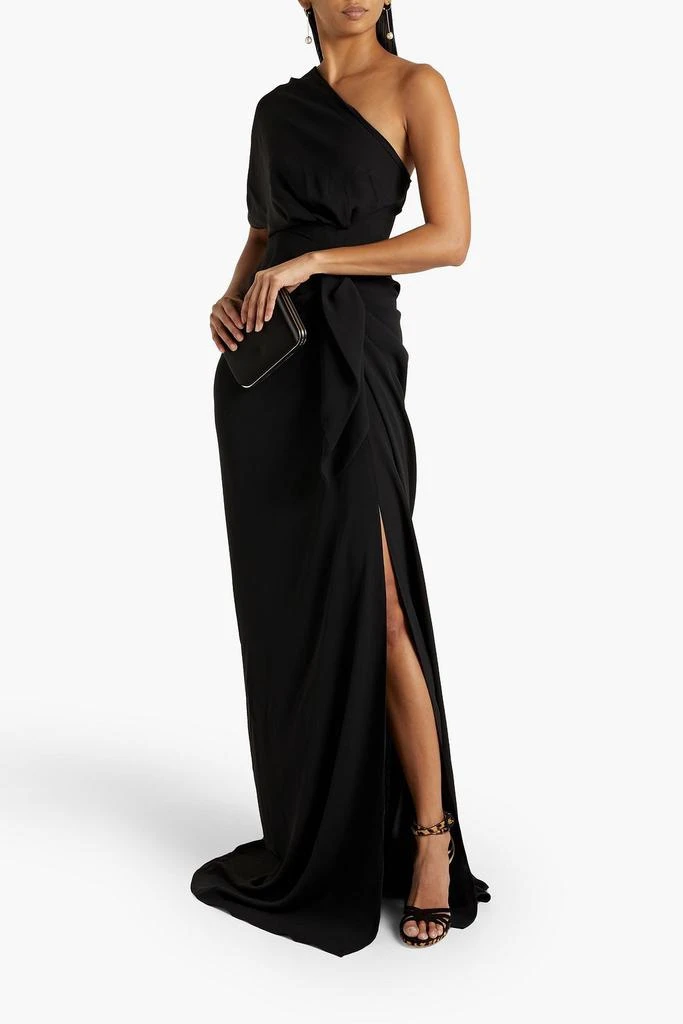 RHEA COSTA One-shoulder draped cady gown 2