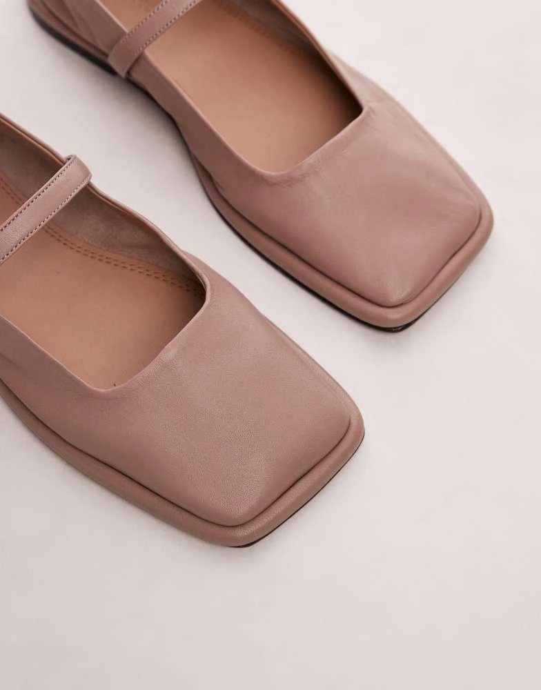 Topshop Topshop Betty leather square toe ballet flats in neutral 3