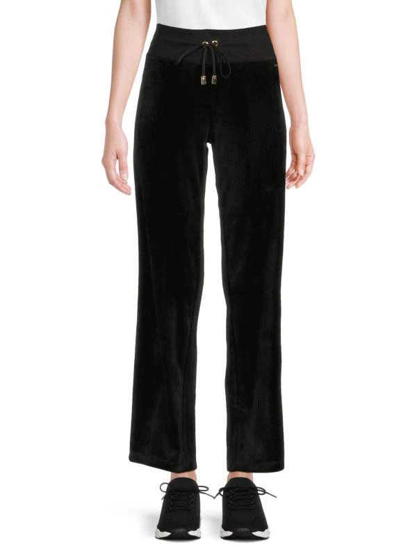 HALSTON Ribbed Velour Drawstring Pants 1