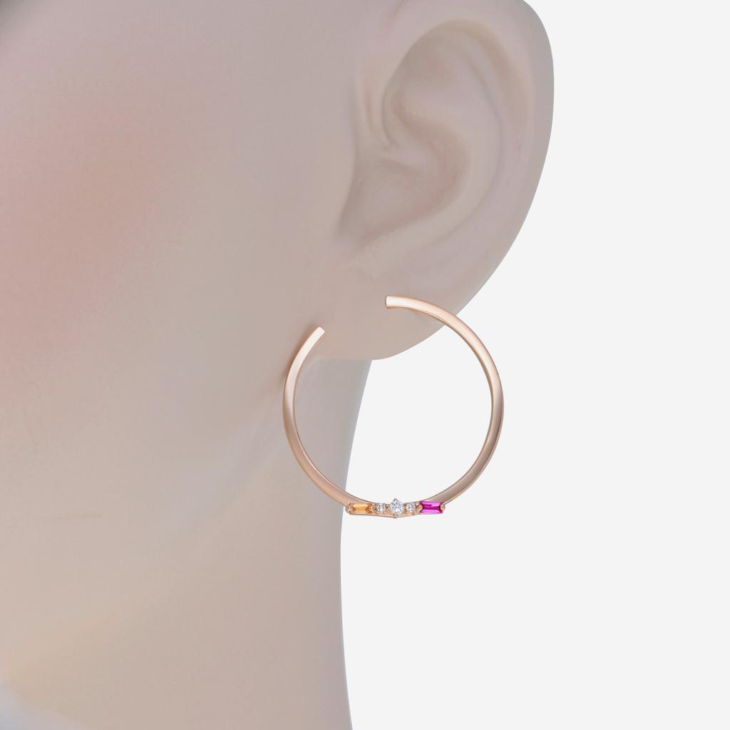 Suzanne Kalan Suzanne Kalan 18K Rose Gold, Pink & Orange Sapphire and Diamond Hoop Earrings BAE407A-RG