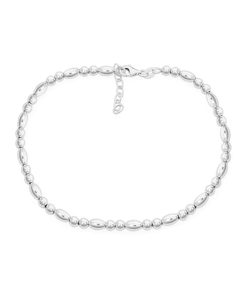 Bling Jewelry Simple Alternating Round And Oval .925 Sterling Silver Small 3 Ball Beads Anklet Strand Ankle Bracelet 9-10 Inch Adjustable