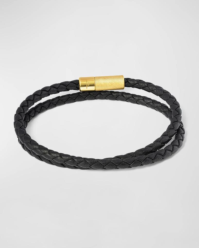 Tateossian Men's 18K Gold-Plated Rigato Leather Double-Wrap Bracelet 3