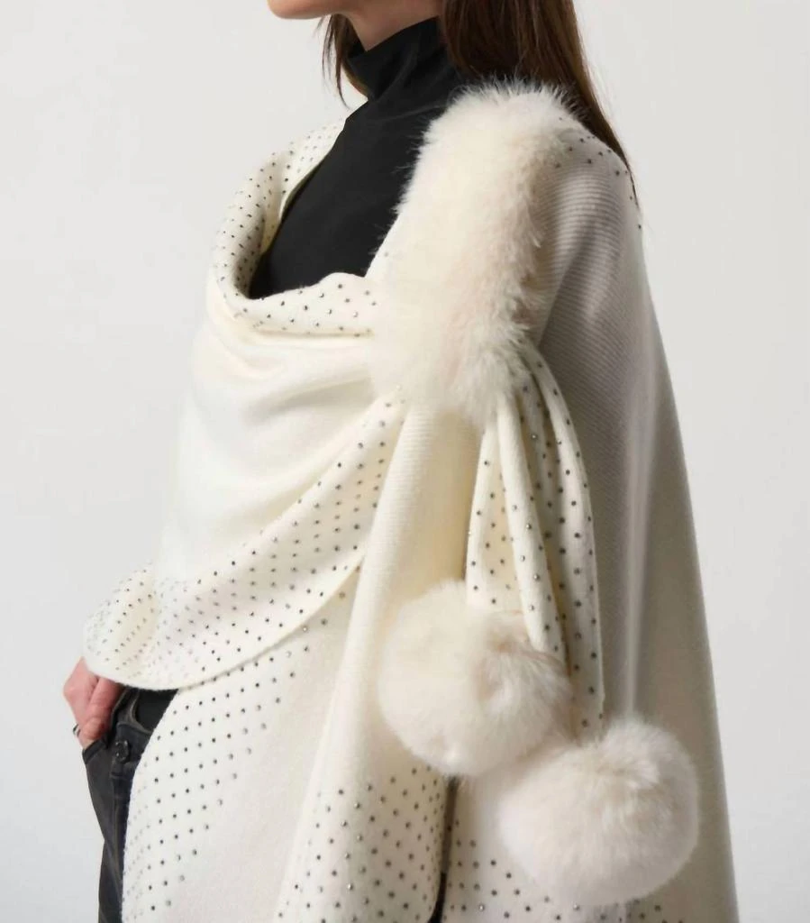 JOSEPH RIBKOFF Joseph Ribkoff - Faux Fur Pom Pom Cape Shawl 3